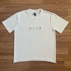 White Tee with Colorful ‘Sister’ Print